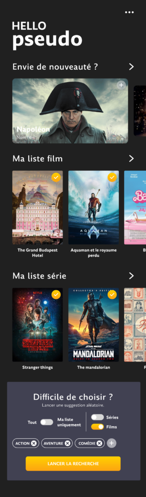 Projet TV Time - Présentation de l'écran d'accueil - graphiste, freelance, digital nomad, communication, identité de marque