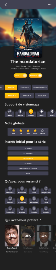 Projet TV Time - Présentation de l'écran série/noter - graphiste, freelance, digital nomad, communication, identité de marque