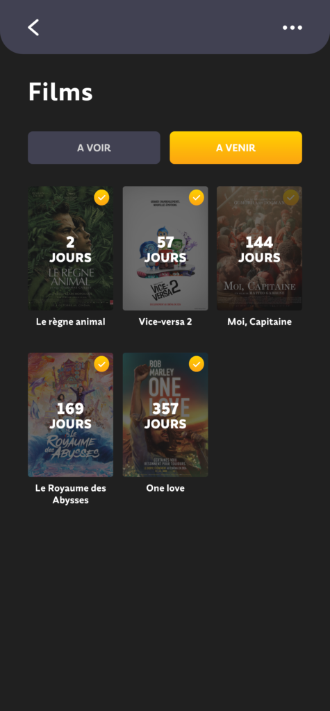 Projet TV Time - Présentation de l'écran film/à venir - graphiste, freelance, digital nomad, communication, identité de marque