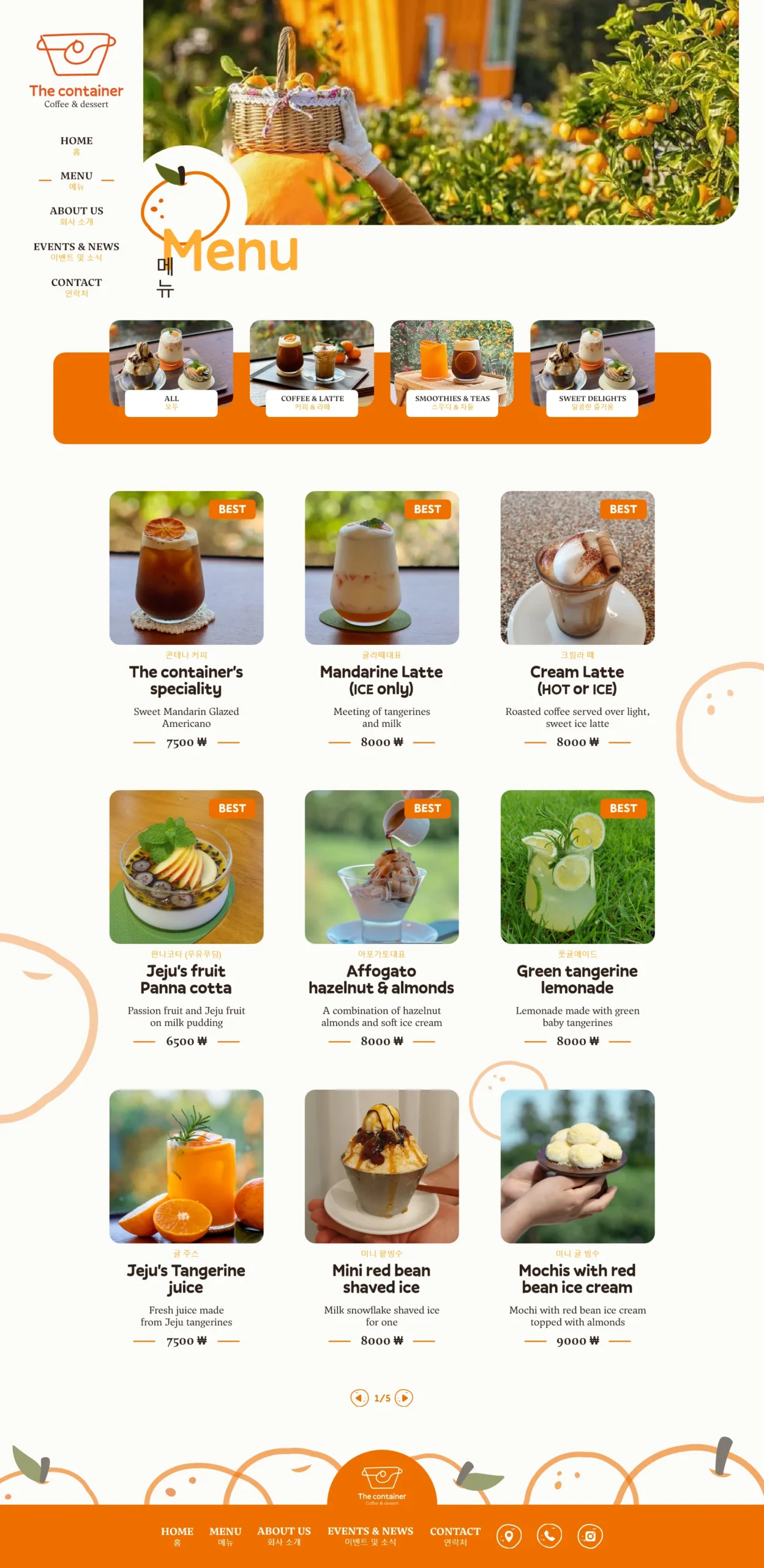 Projet The container - Page de menu - graphiste, freelance, digital nomad, communication, identité de marque