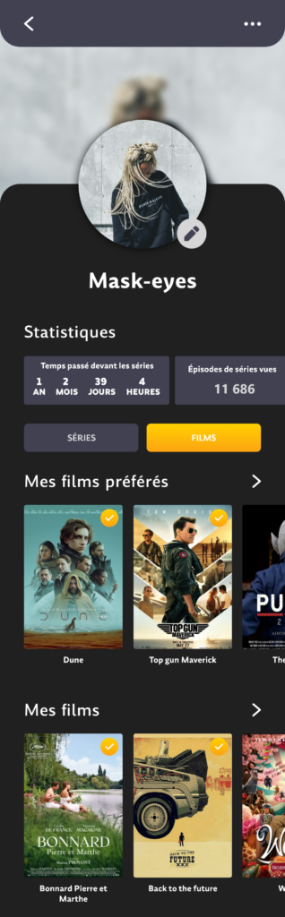 Projet TV Time - Présentation de l'écran profil/films - graphiste, freelance, digital nomad, communication, identité de marque