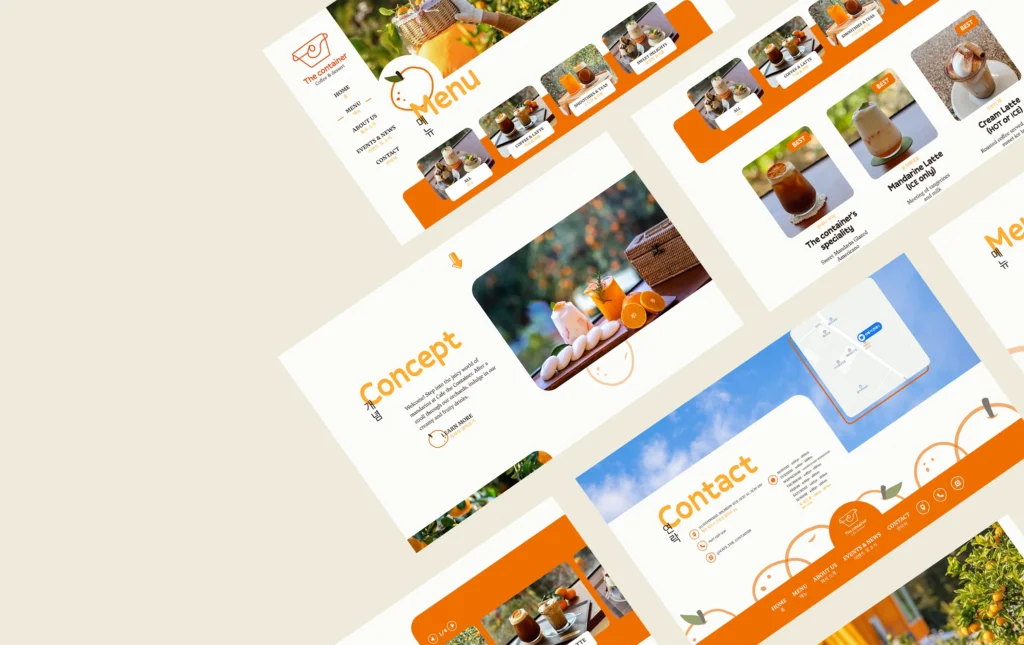 Projet The container - Site internet du café de Jeju version web - graphiste, freelance, digital nomad, communication, identité de marque